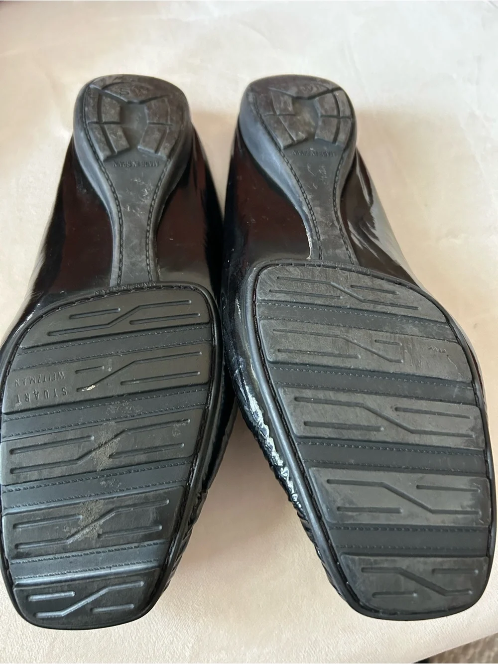 Stuart Weitzman Black Patent Leather Chain Loafers